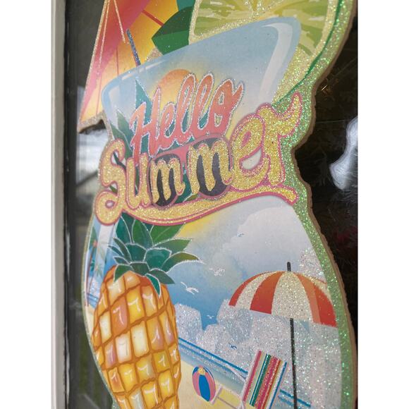 Hello Summer Sign Beach Scene Margarita Drink Sign Pineapple Sign Wooden Sign - Picture 3 of 5